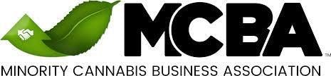 The logo for Minority Cannabis Business Association, which features the initials for the association's name as well as a leaf that turns into an upward facing arrow