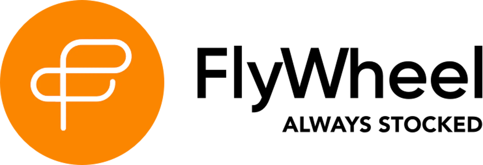 the logo wordmark for FlyWheel, an integration with Treez. the tagline "always stocked" is also below it