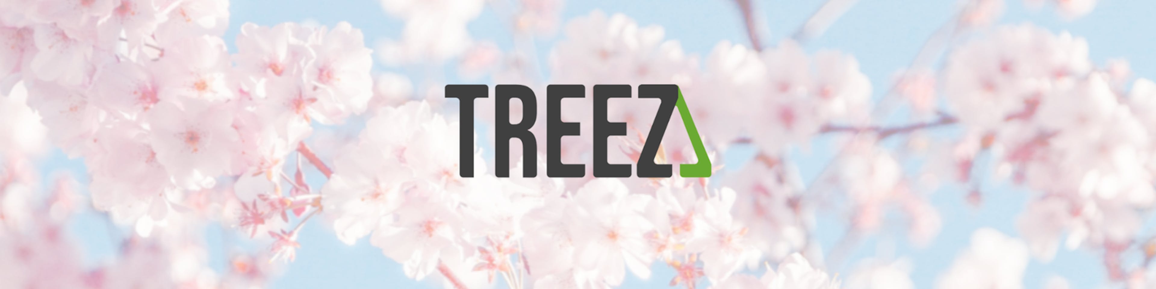 Cherry blossoms are the background of this banner for Treez Spring launch, with the Treez logo featured prominently