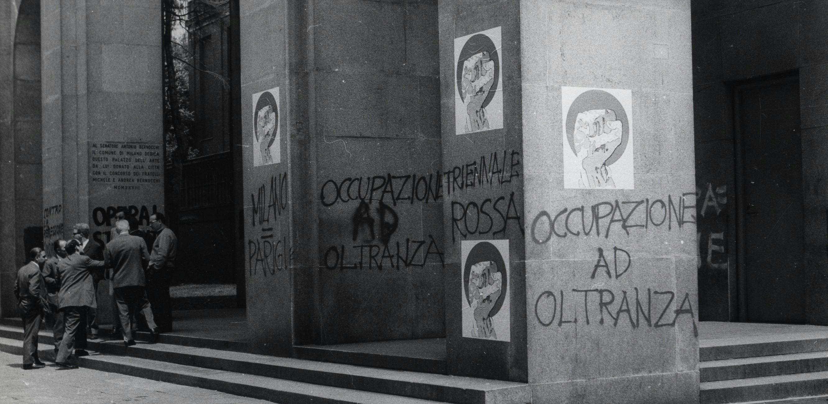 1968, La facciata principale del Palazzo dell'arte dopo l'occupazione della XIV Triennale