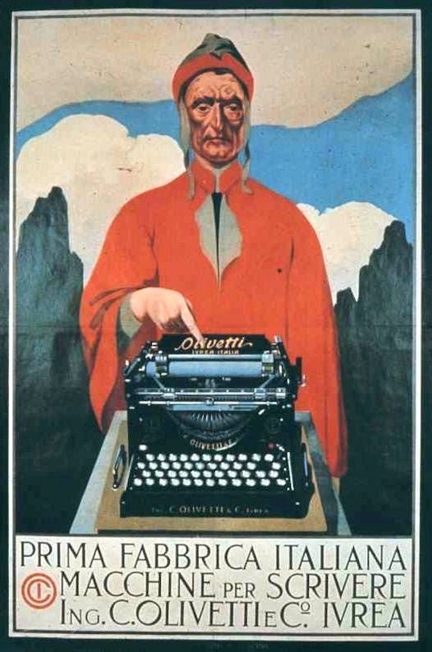 Manifesto di T. Wolf per la macchina da scrivere Olivetti M1. Fonte: storiaolivetti.it