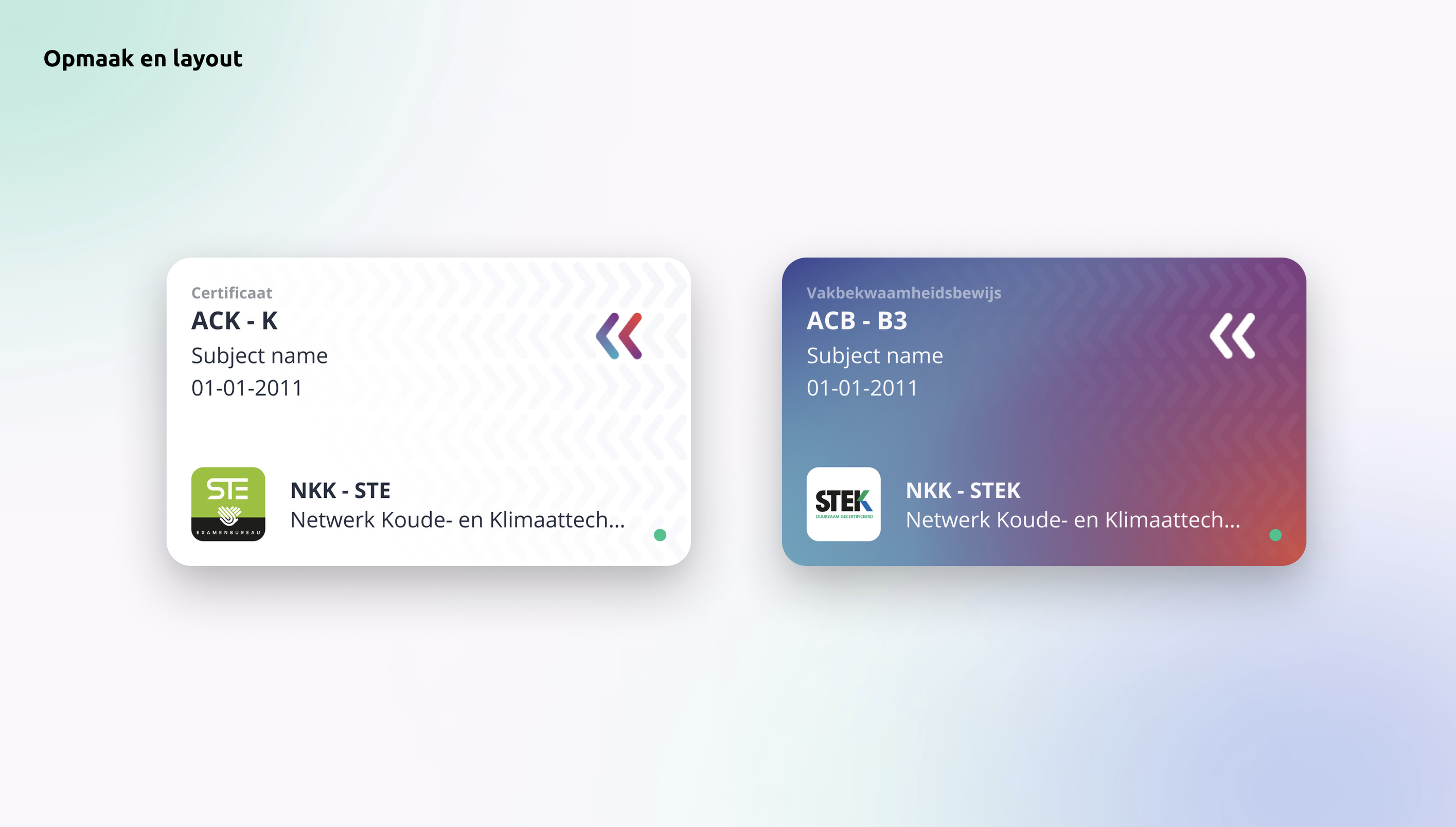 Een ontwerp over hoe de pasjes in de vakpaspoort app er uit komen te zien