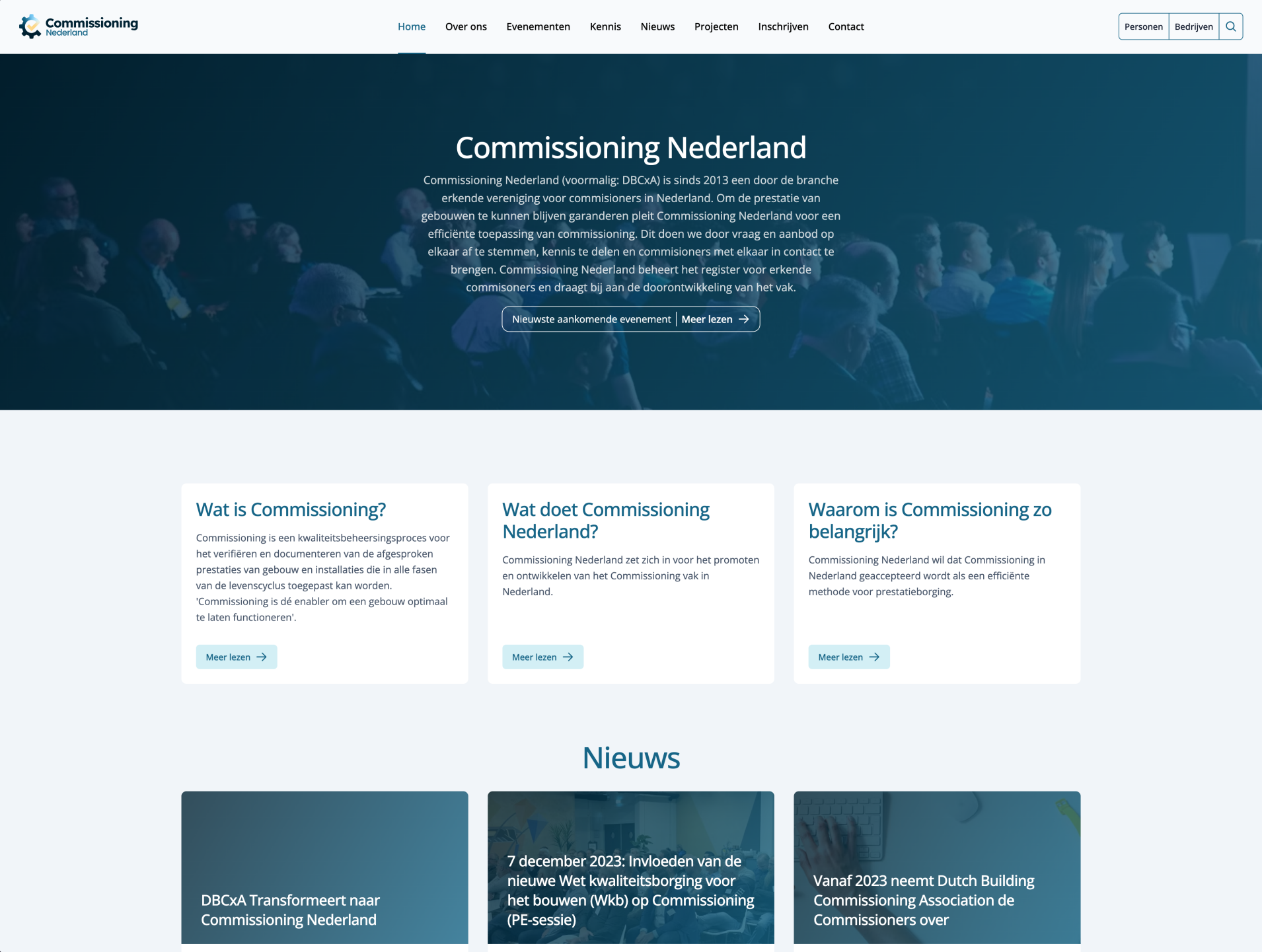 Een screenshot van de Commissioning Nederland website