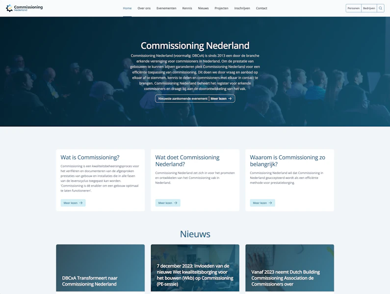 Een screenshot van de Commissioning Nederland website