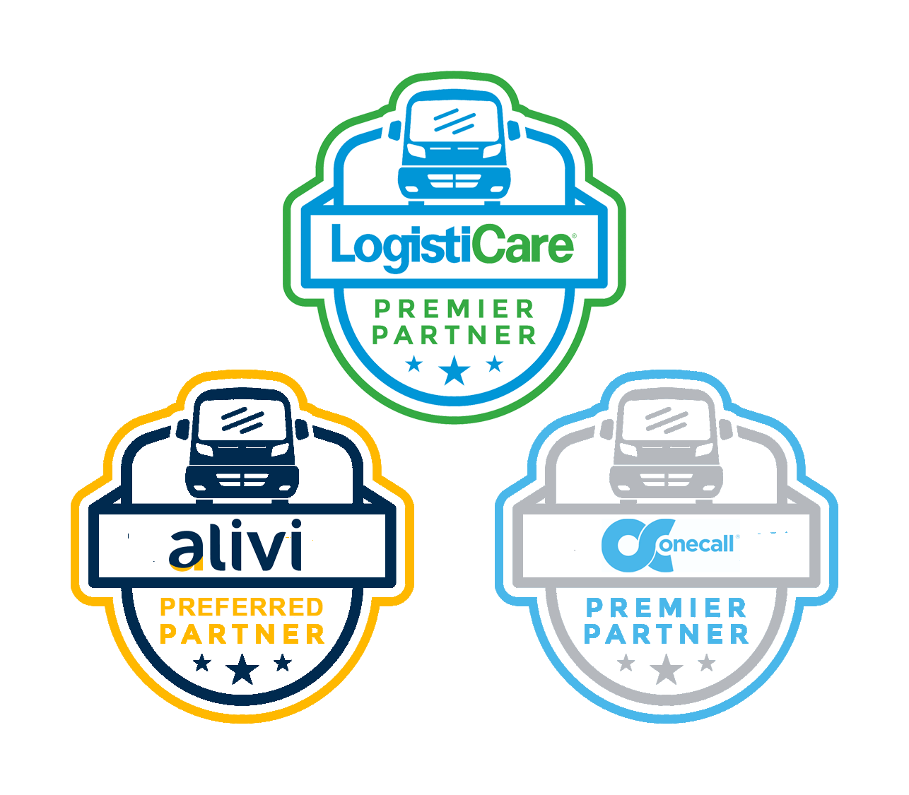 Three partner badges for ModivCare, Alivi, and Onecall.