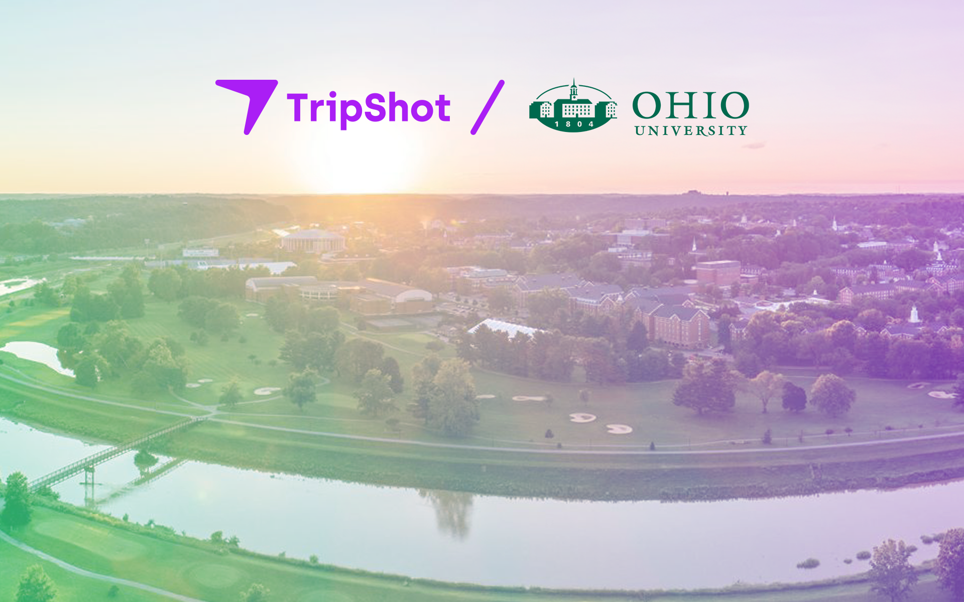 TripShot/Ohio University logos over a sunset image of the campus