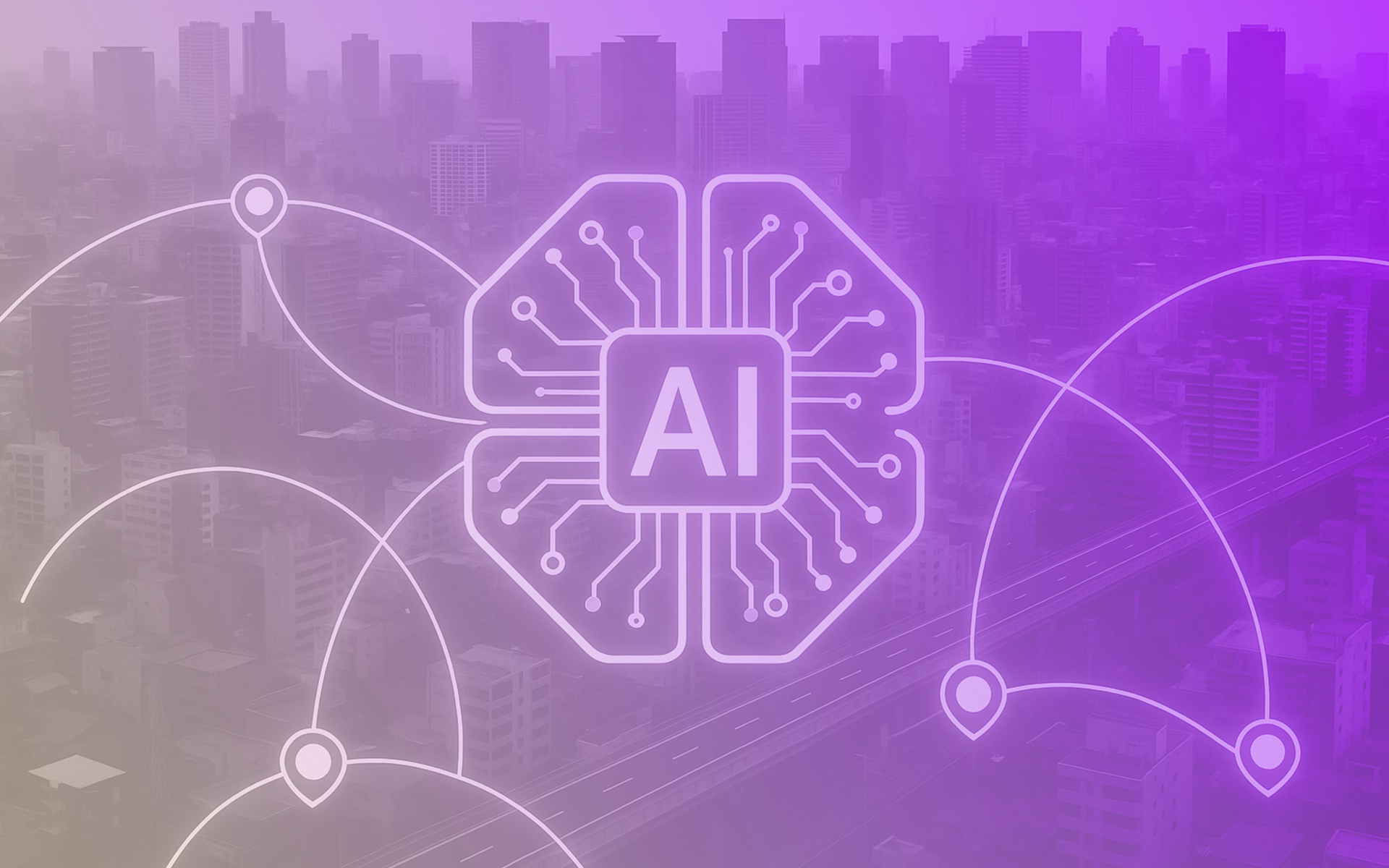 AI word with technology and cityscape background