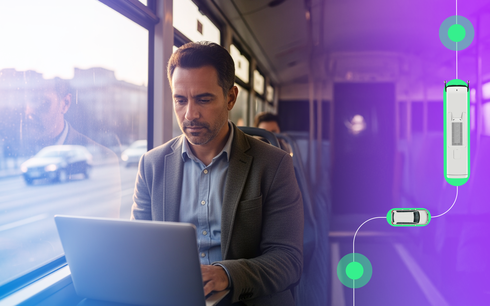 professional man commuting to work on public transportation