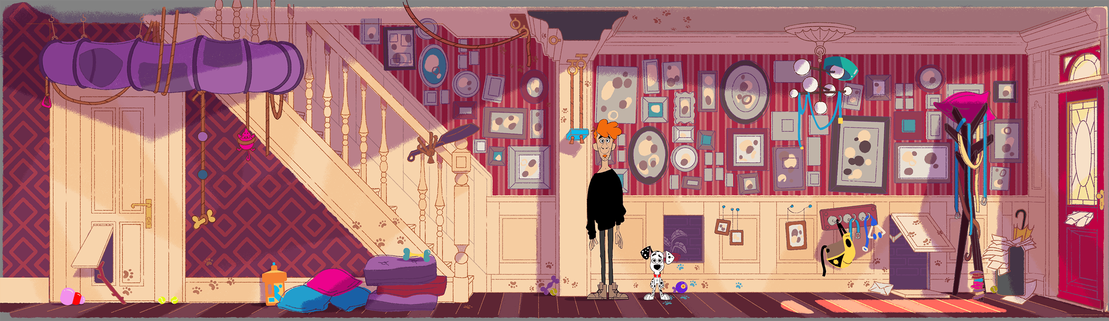 Painting of the inside of the house with daylight, frames, victorian house, 101 Dalmatians Street, Art direction, Tristan Ménard