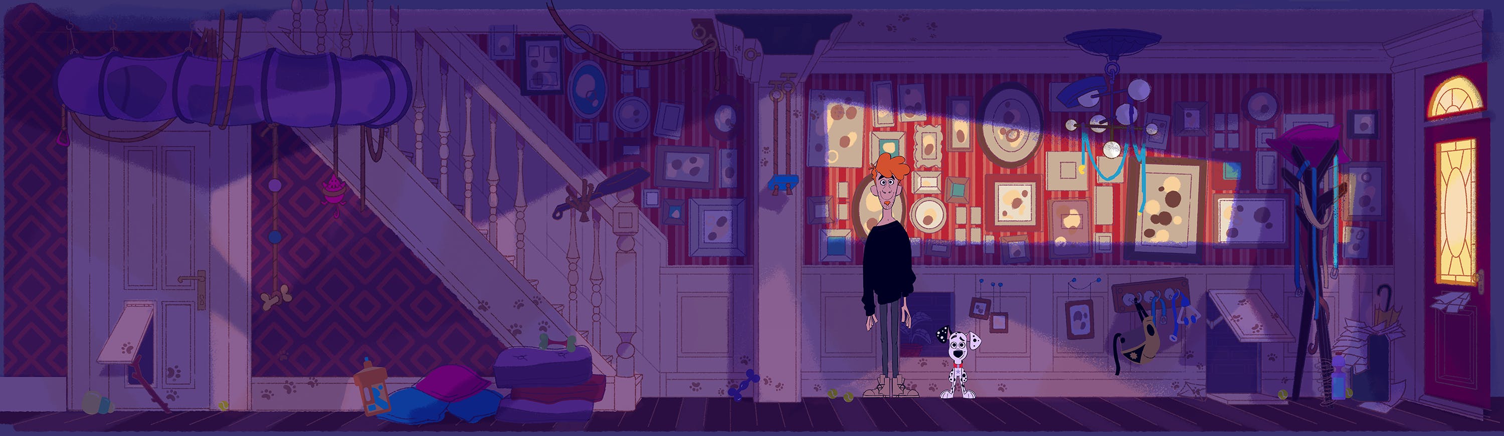 Painting of the inside of the house by night, frames, victorian house, 101 Dalmatians Street, Art direction, Tristan Ménard