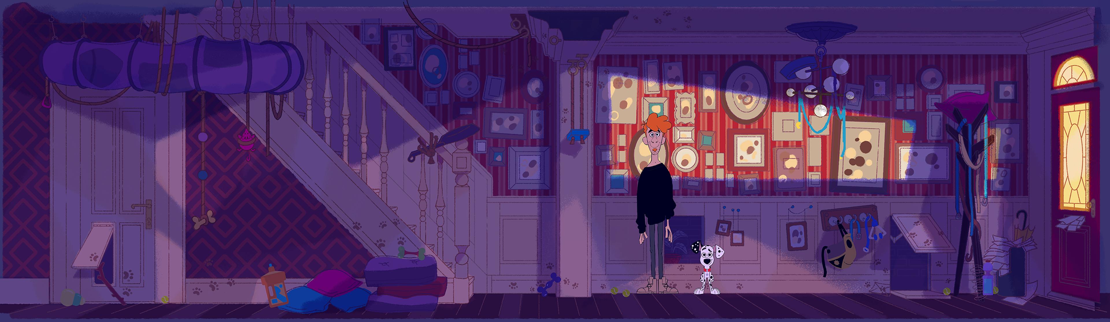 Painting of the inside of the house by night, frames, victorian house, 101 Dalmatians Street, Art direction, Tristan Ménard