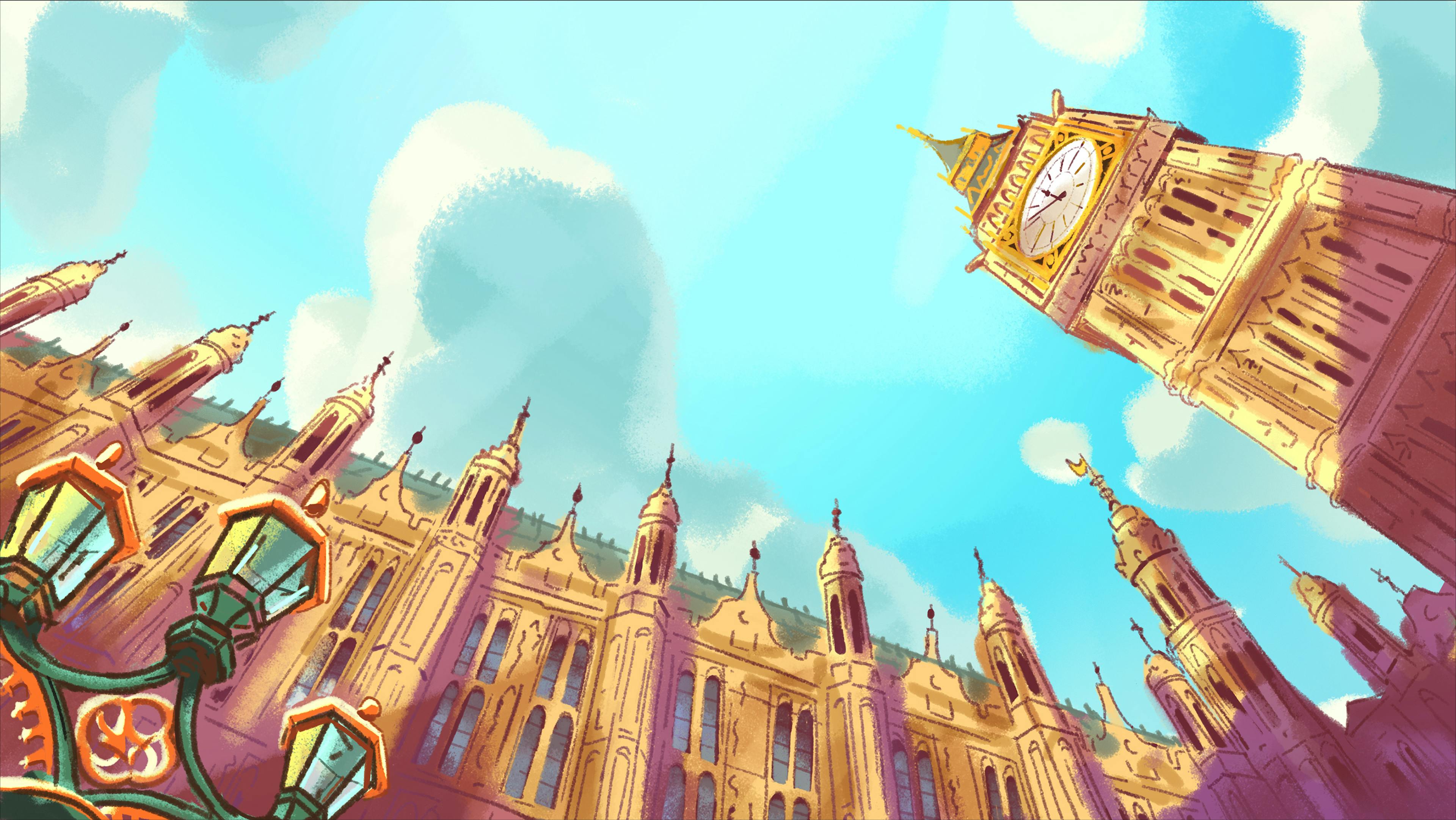 Painting of Big Ben, London, Camden, Disney, Concept, 101 Dalmatians Street, Art direction, Tristan Ménard