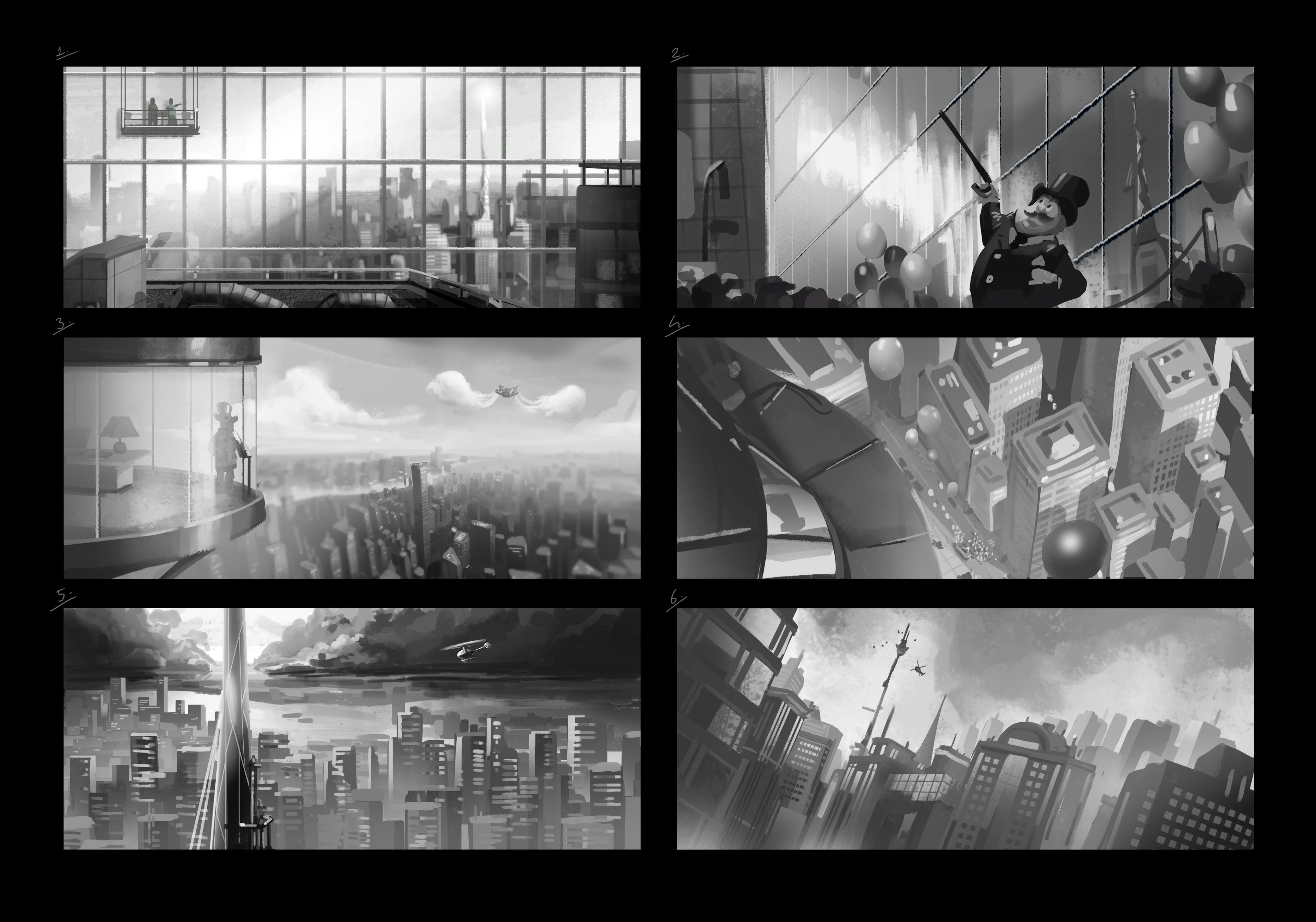 Concept, greyscale, Art work of points of view on the city, Paw Patrol, concept art, Tristan Ménard