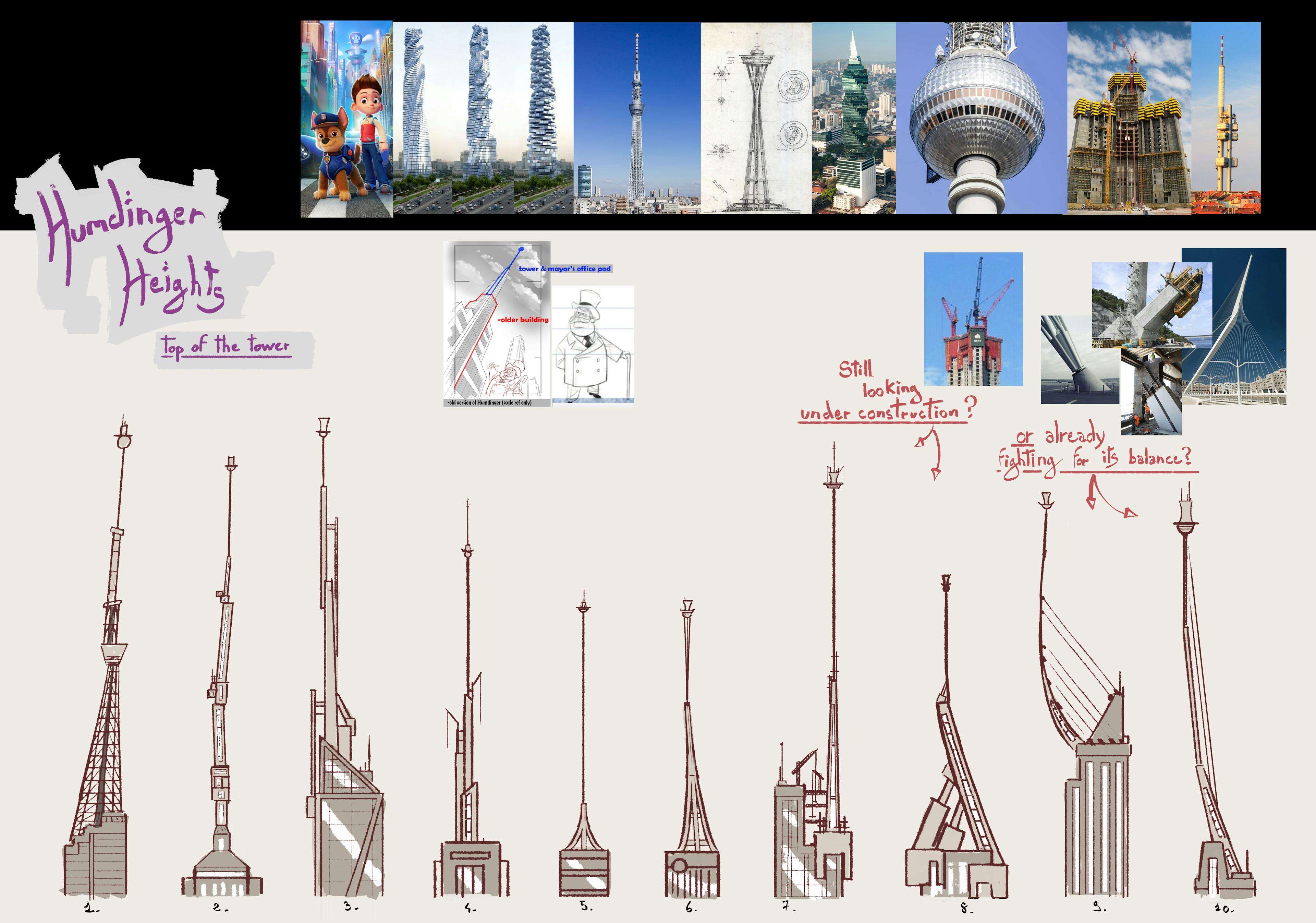 Concept art of various towers, Paw Patrol, concept art, Tristan Ménard