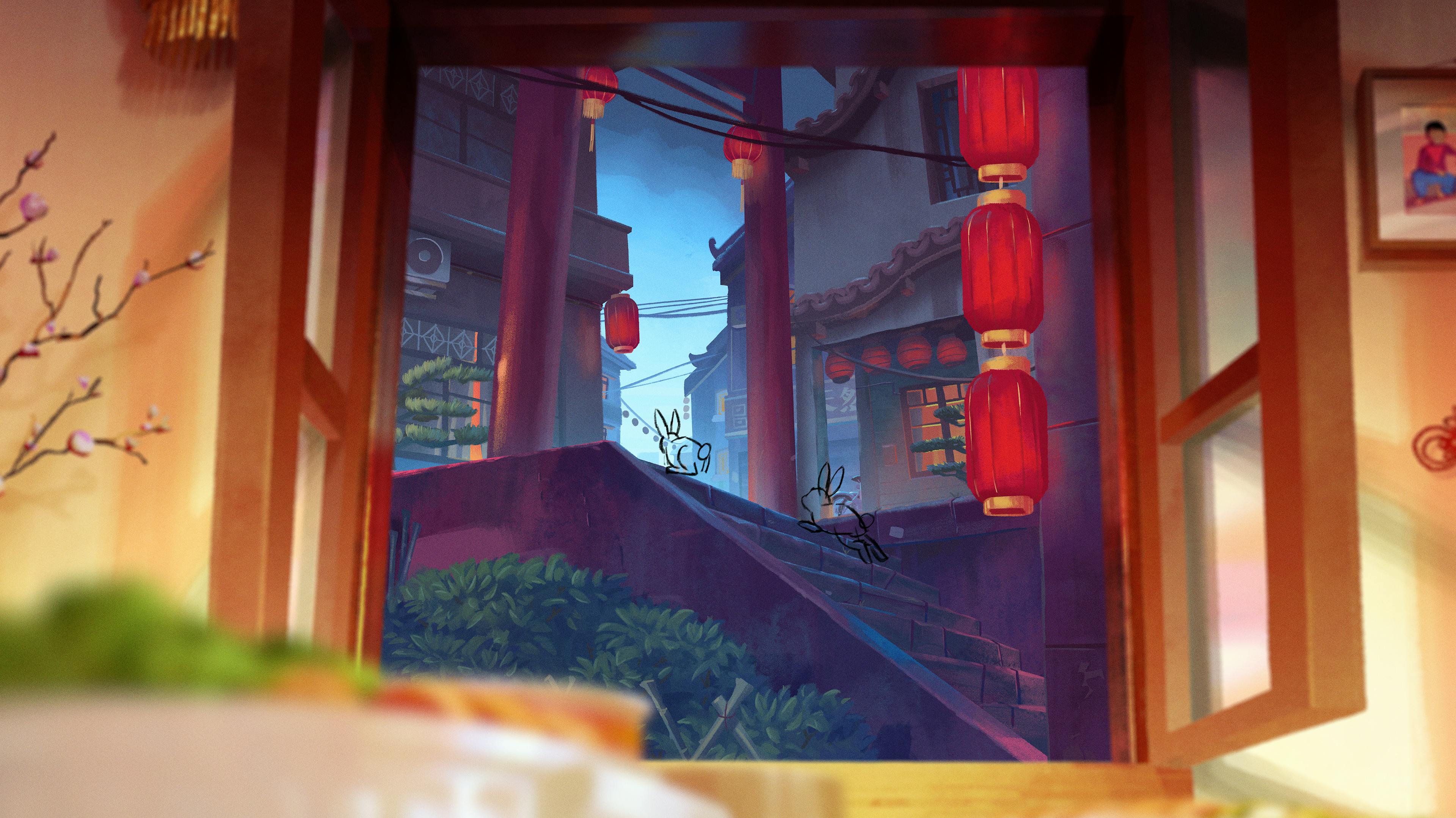 Painting of asian streets, background art, nike advert, Tristan Ménard