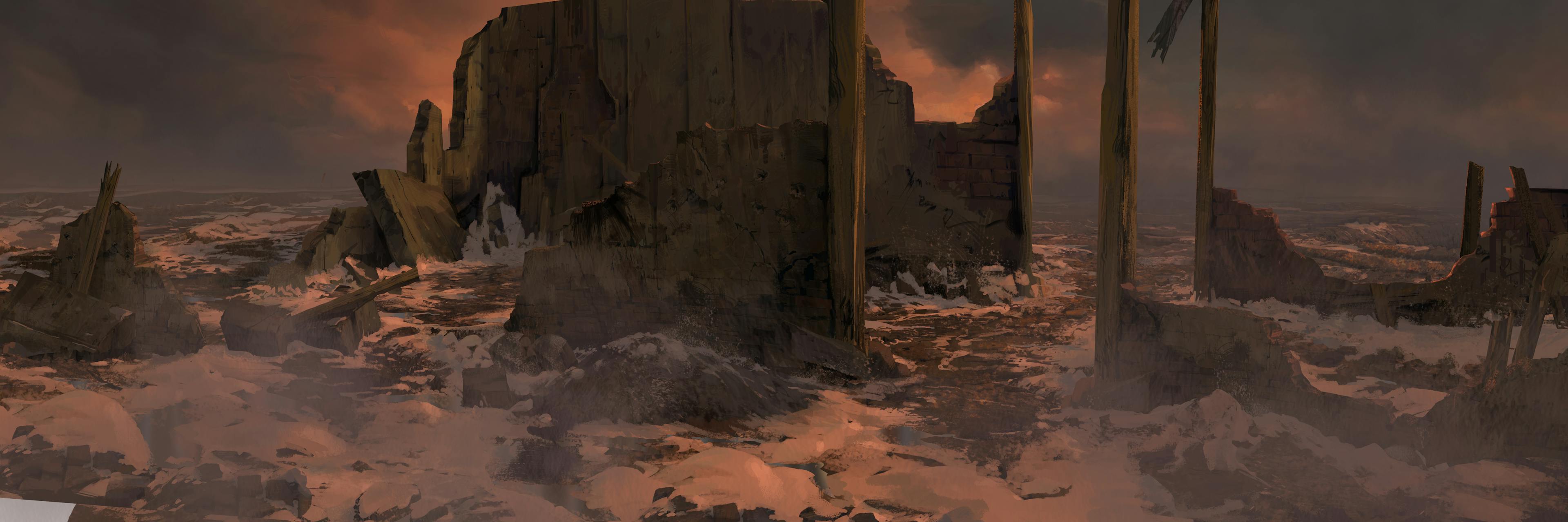 Painting of ruins, background art, adama, Tristan Ménard