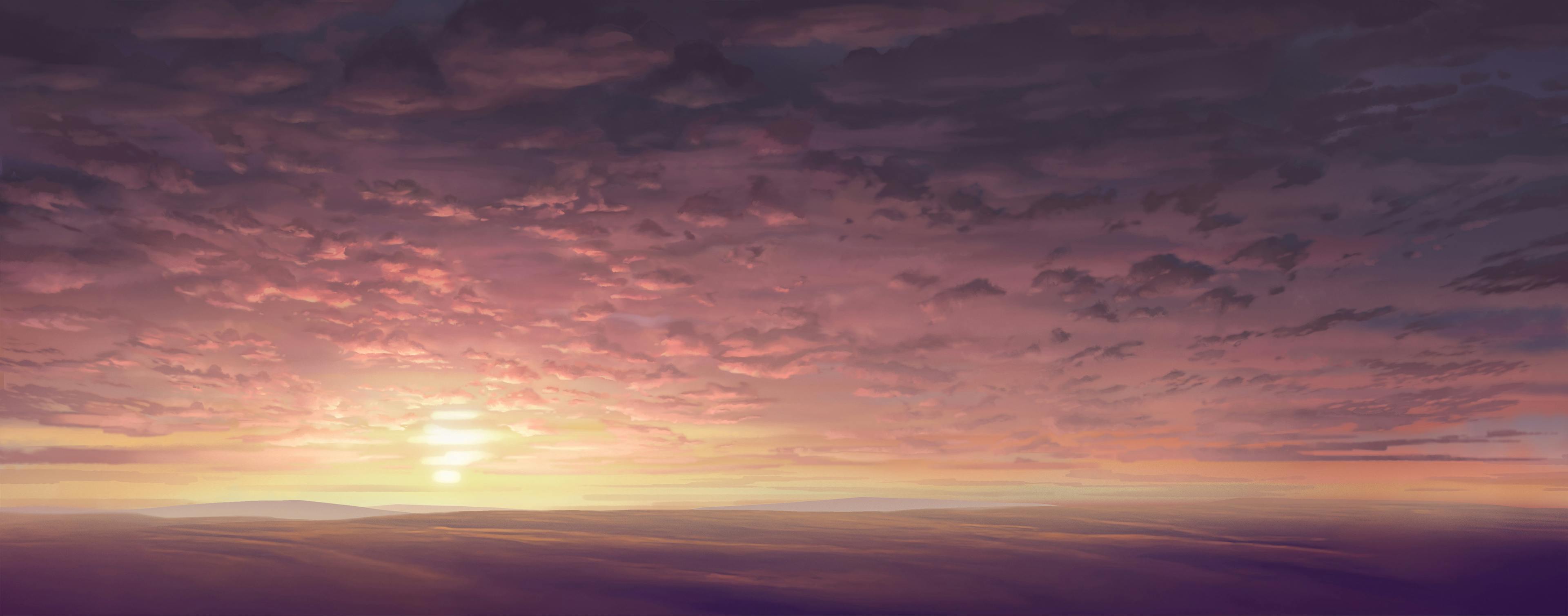 Painting of a sunset, background art, matte painting, christmas, Tristan Ménard