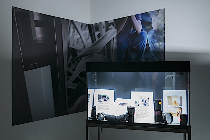 Exhibition view of aquatic installation Vessel: Yorktown Express, 2017. Solo exhibition Punctuations & Perforations at La Verrière, Brussels. April 2017 until May 2017