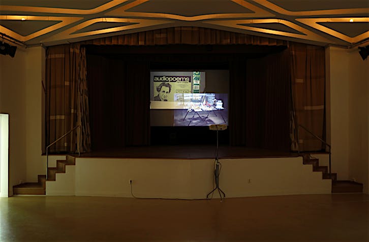 Exhibition view of Chopin, 35mm slide and 2K video installation accompanied by soundwork on speakers. Group exhibition Involucri pittorici rigidi - a descriptive evening of a publication at Italian Cultural Institute, Stockholm. May 2018 until June 2018