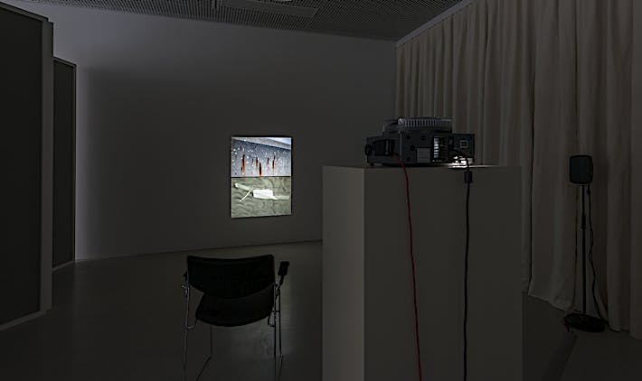 Exhibition view of 35mm slide installation Postscript IV (Berlin), 2014, at group show exhibition Society Acts – The Moderna Exhibition 2014, Moderna Museet, Malmo. September 2014 until January 2015