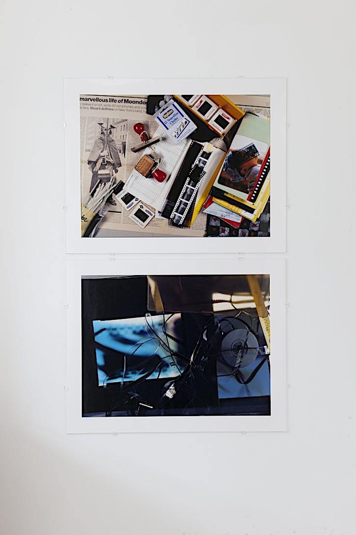 Tris Vonna-Michell, Boxed Matter, 2022, set of 2 inkjet prints, 31,8 x 76,2 cm (each). Installation view of Vonna-Michell: back segments at Jan Mot, Brussels, 2022