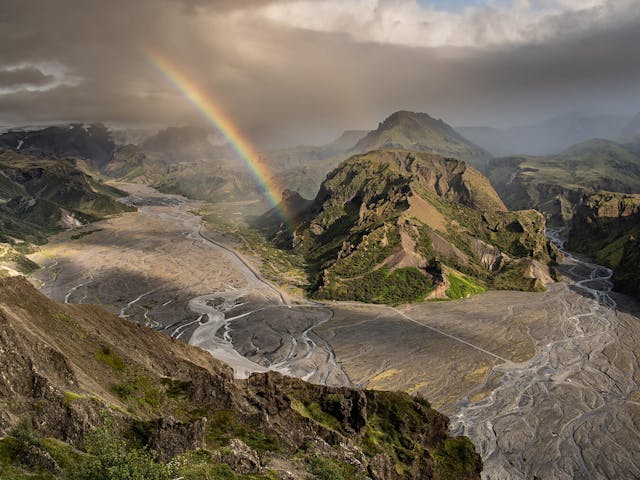 Rainbow in the valley in Þórsmörk