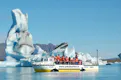 Amphibian boat on a glacier lagoon.