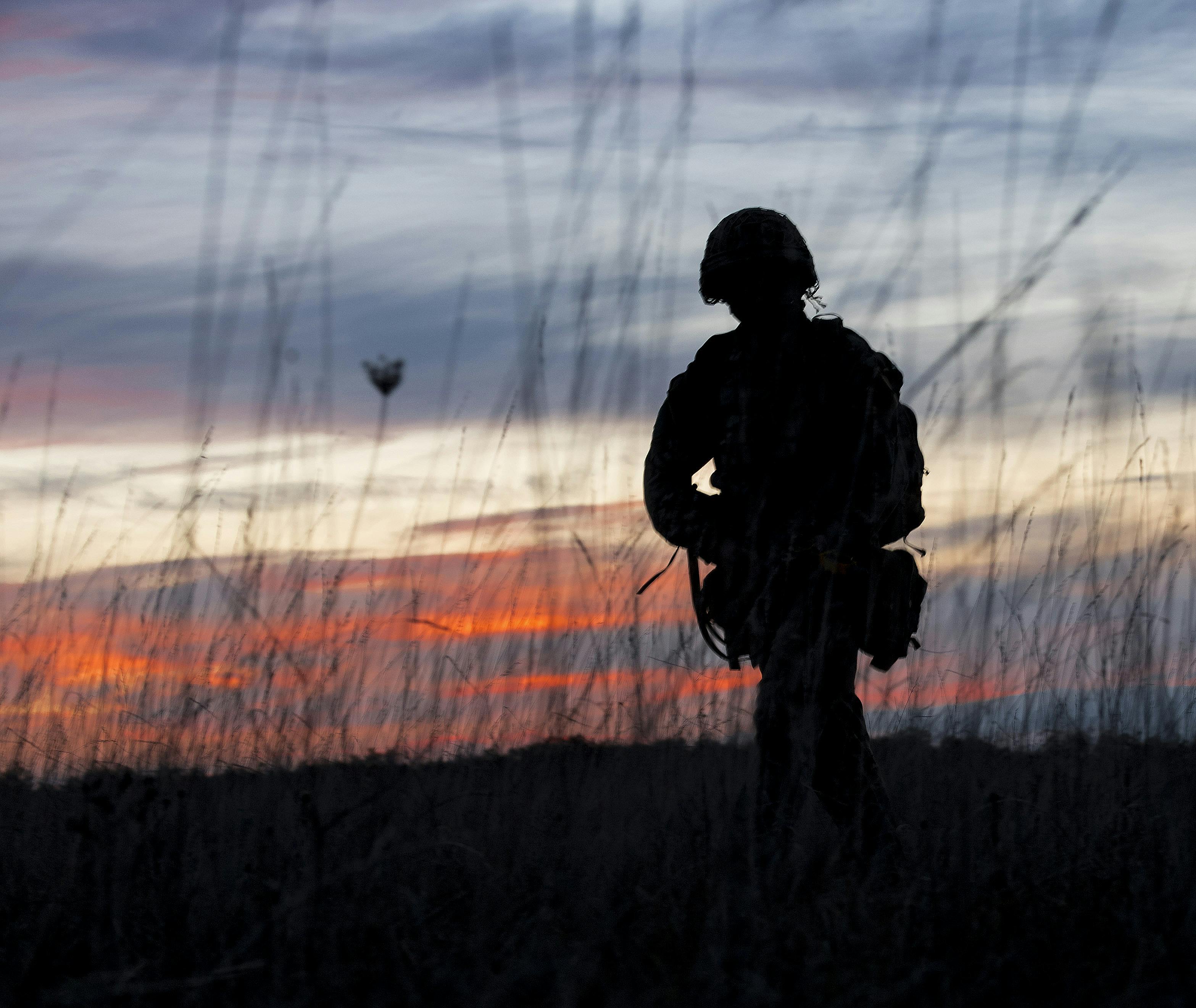 Soldier silhouette with poppy