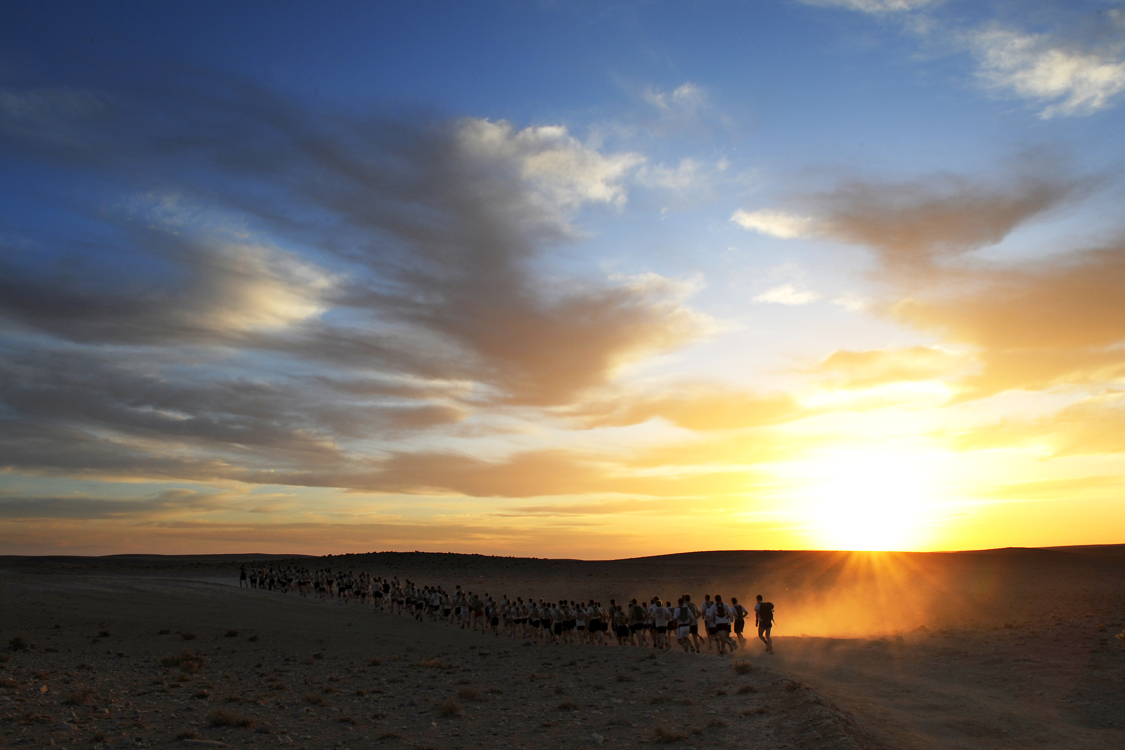 soldiers out running at sunrise