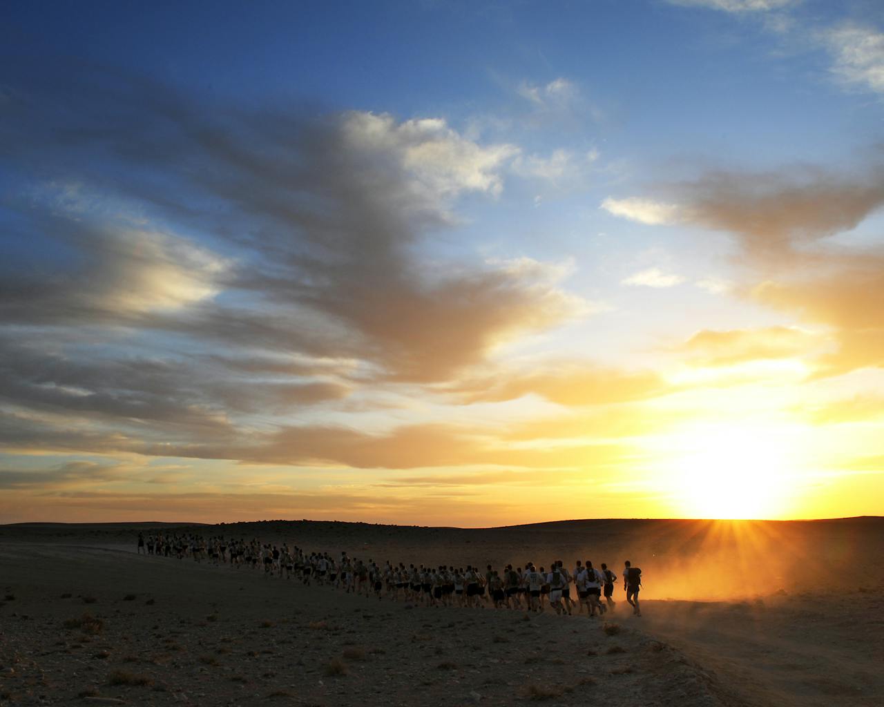 soldiers out running at sunrise