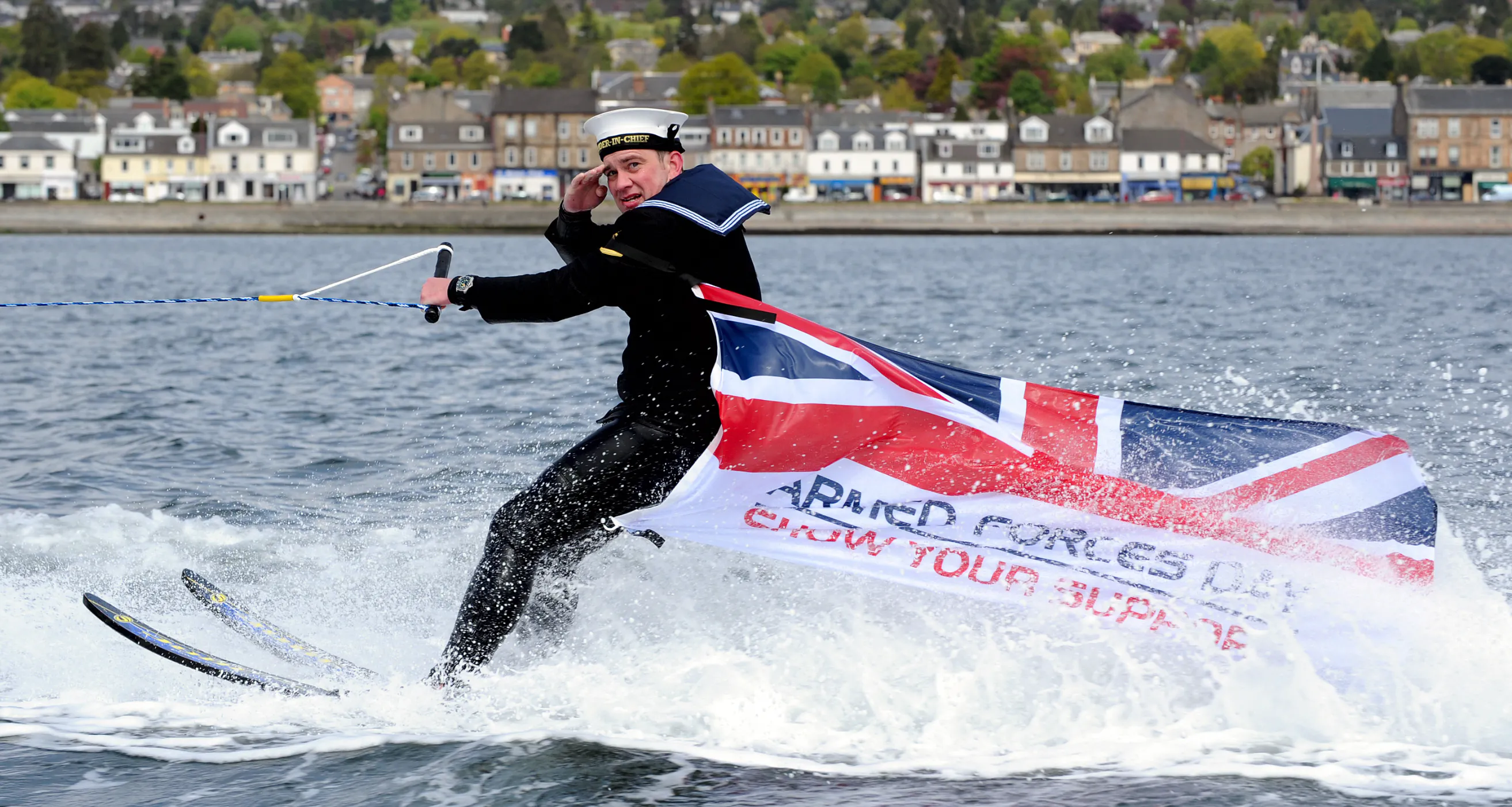 Royal Navy serviceman ski-ing for armed Forces Day