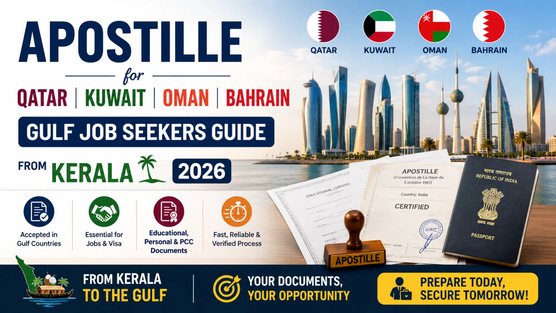 Apostille for Qatar, Kuwait, Oman & Bahrain 2026 | Kerala Gulf Job Seekers' Guide