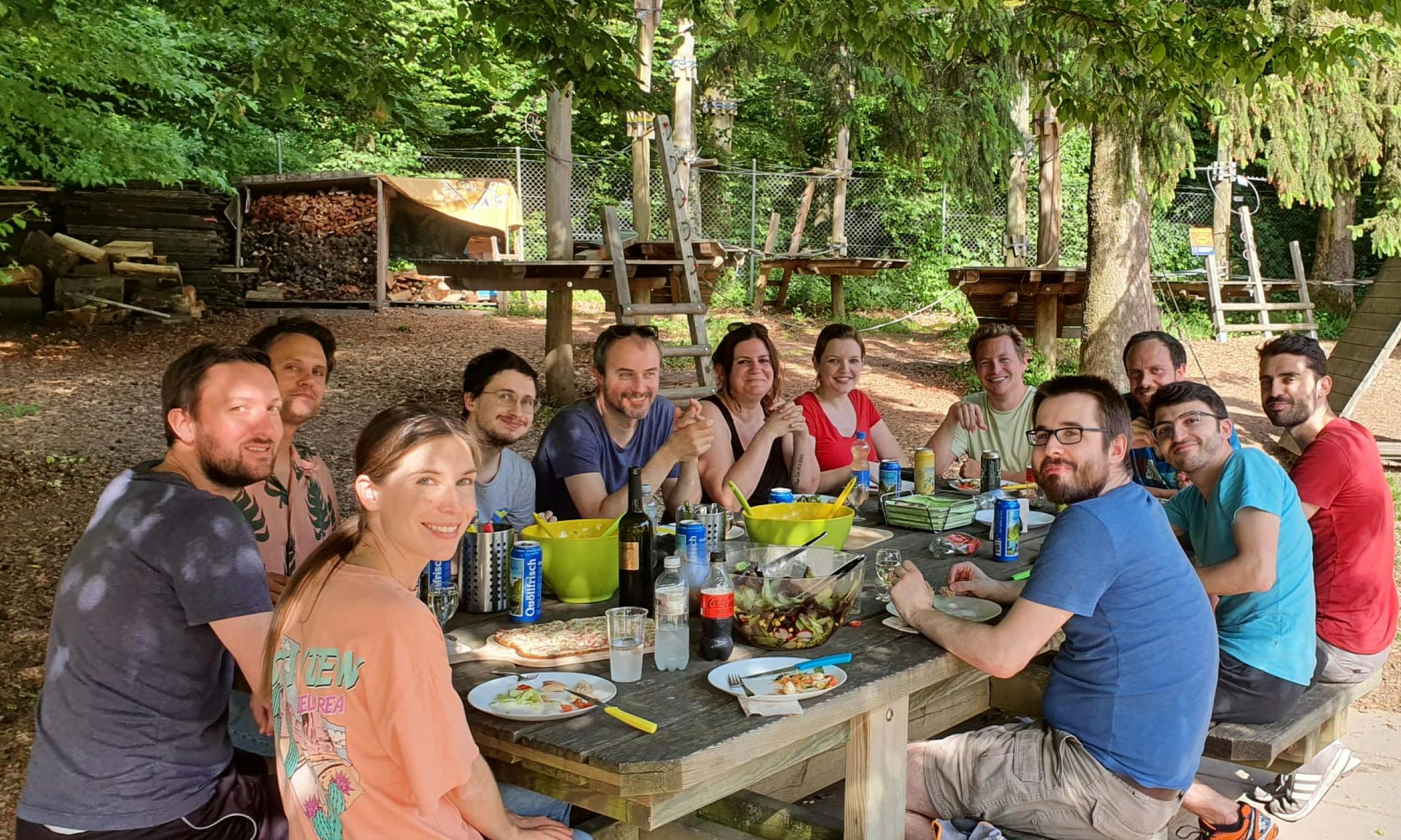 The team having a barbecue