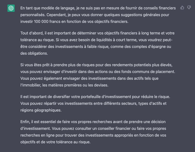 How would ChatGPT invest? This is what the AI says about it in French