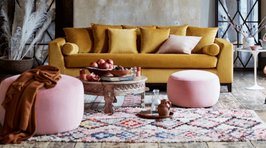 Mustard 4-seater velvet sofa