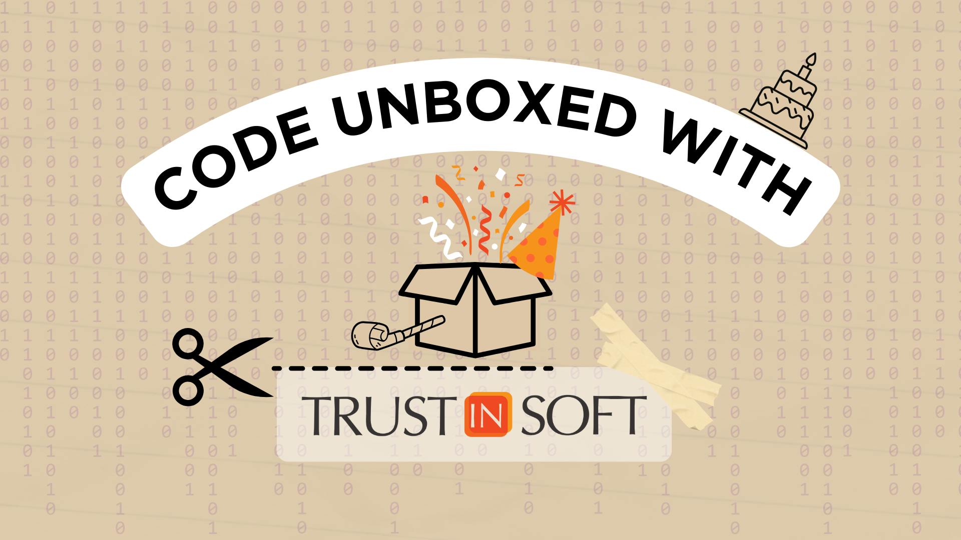Code Unboxed with TrustInSoft Year in Review: box with confetti and birthday hat