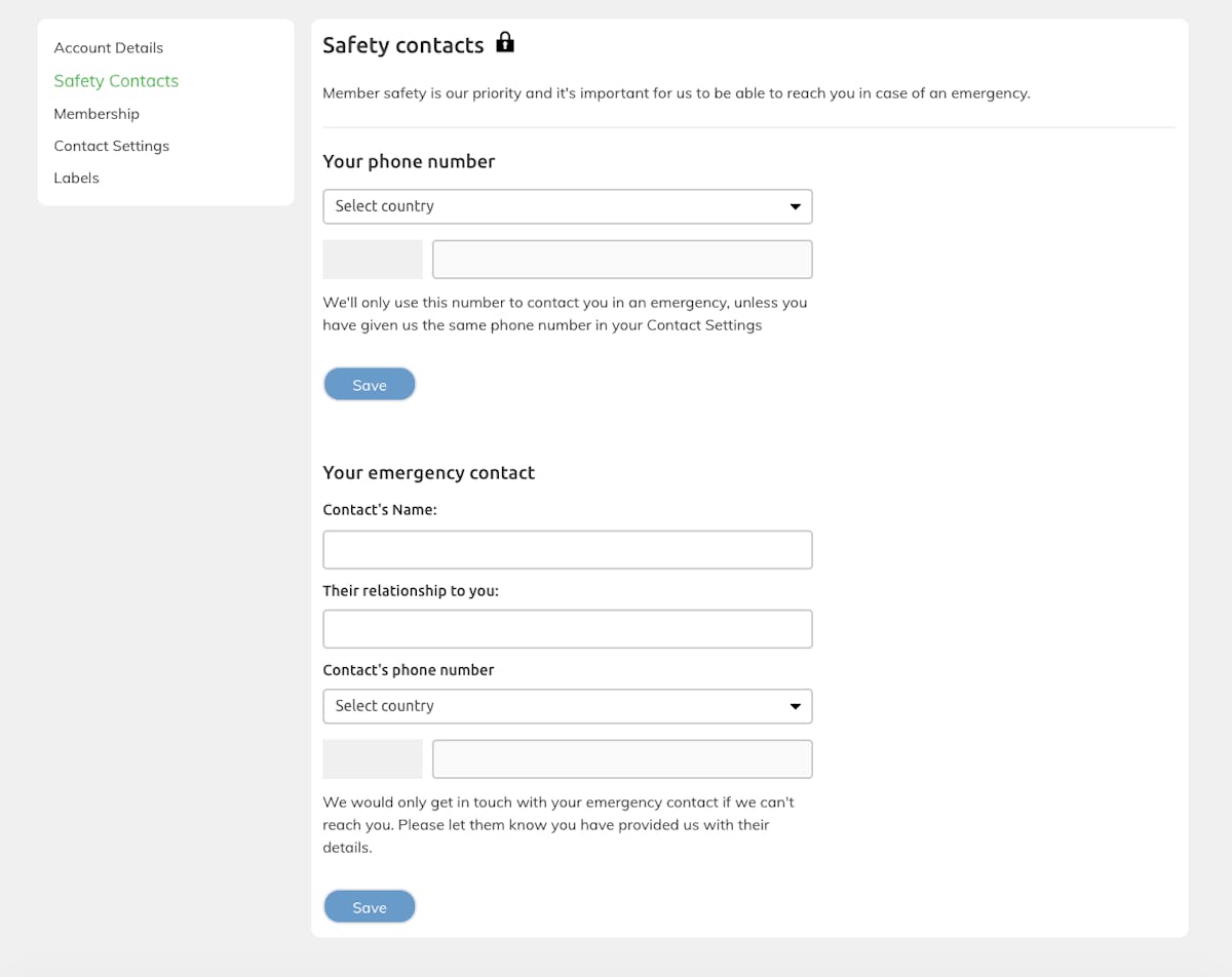 Safety Contacts feature on TrustedHousesitters