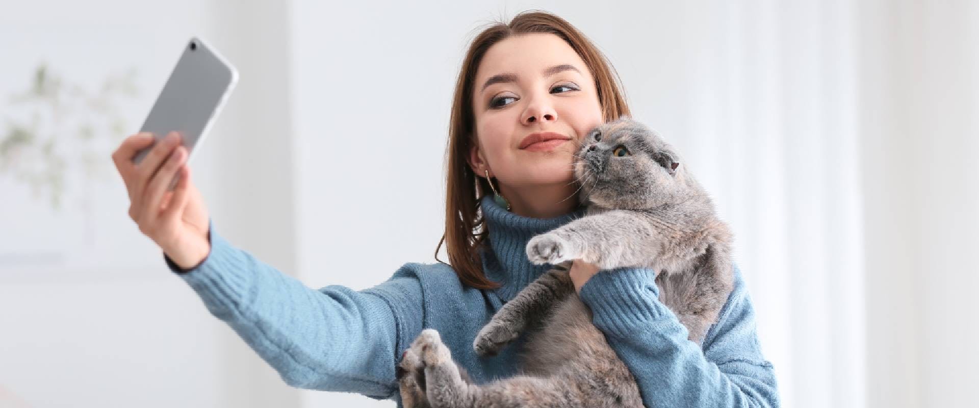 Person taking a selfie with a cat