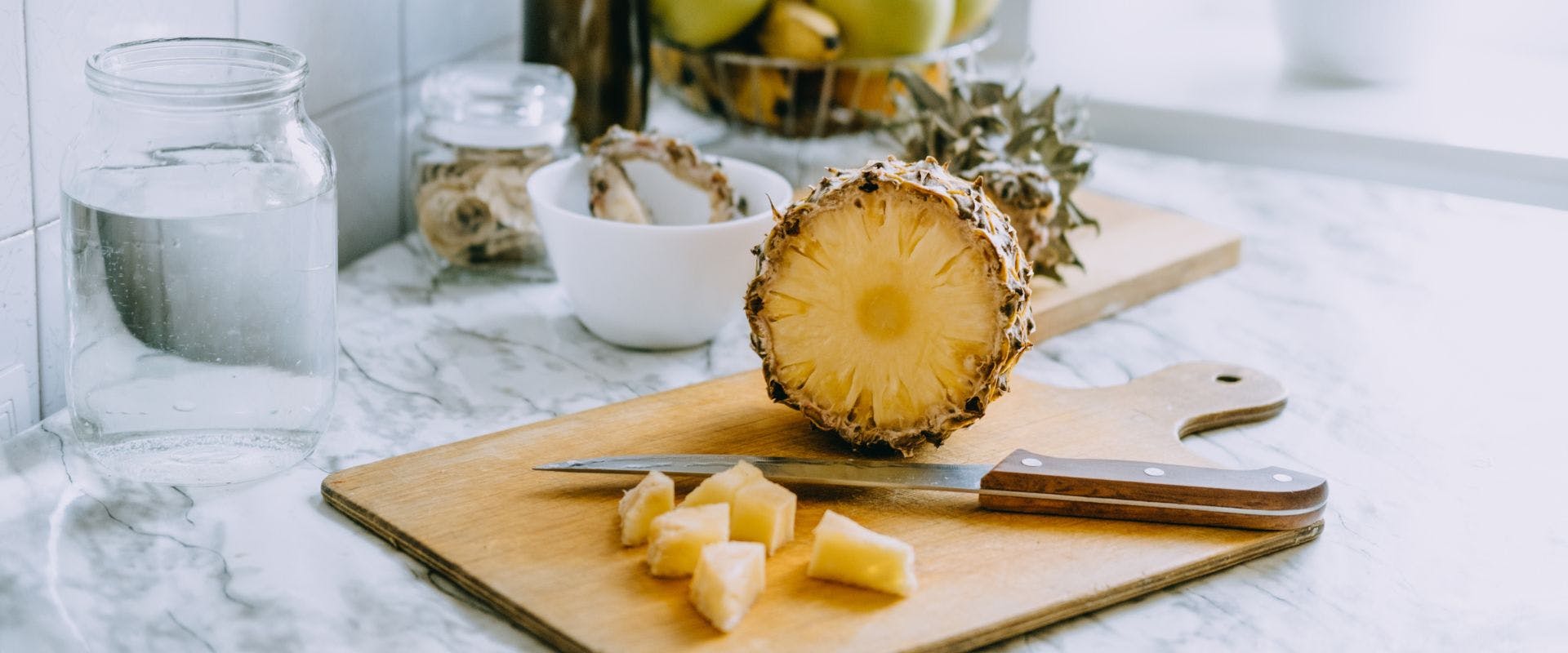 Pineapple on a chopping board