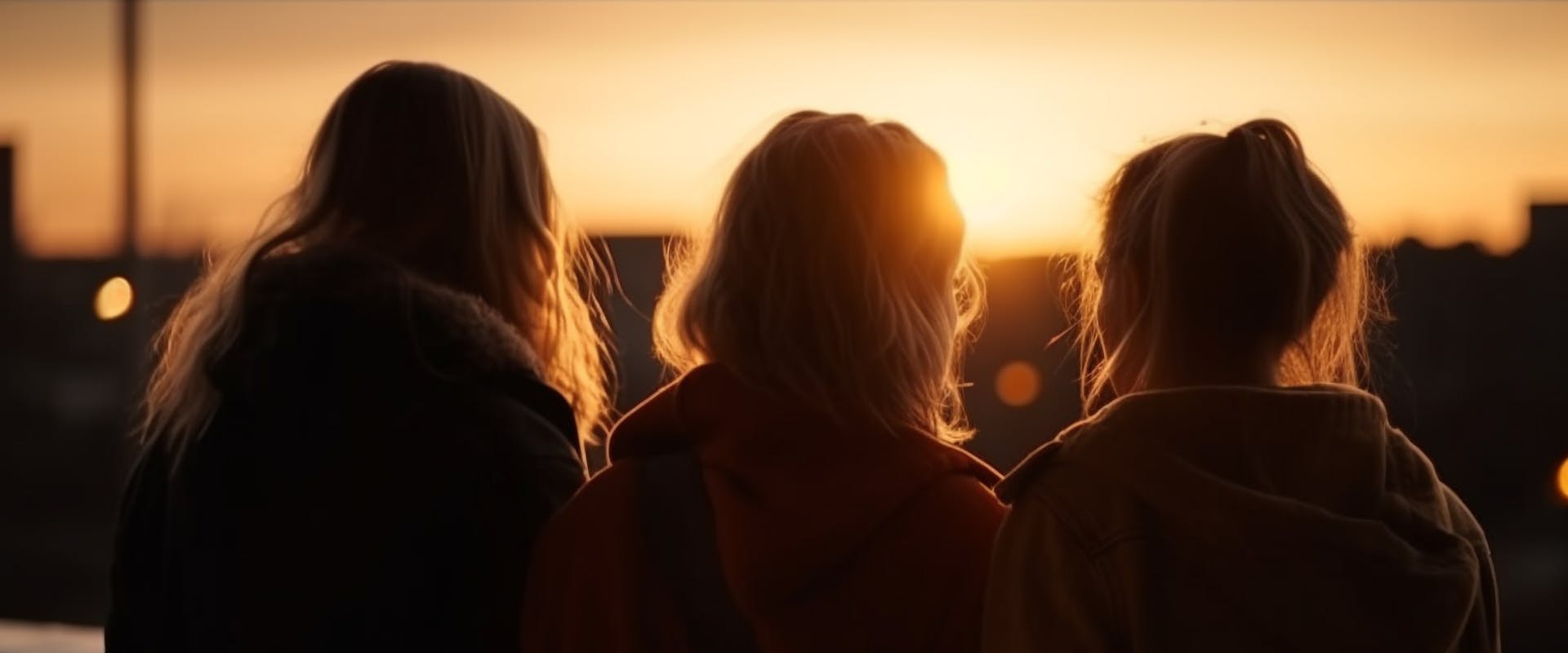 three solo travelers watching a sunset