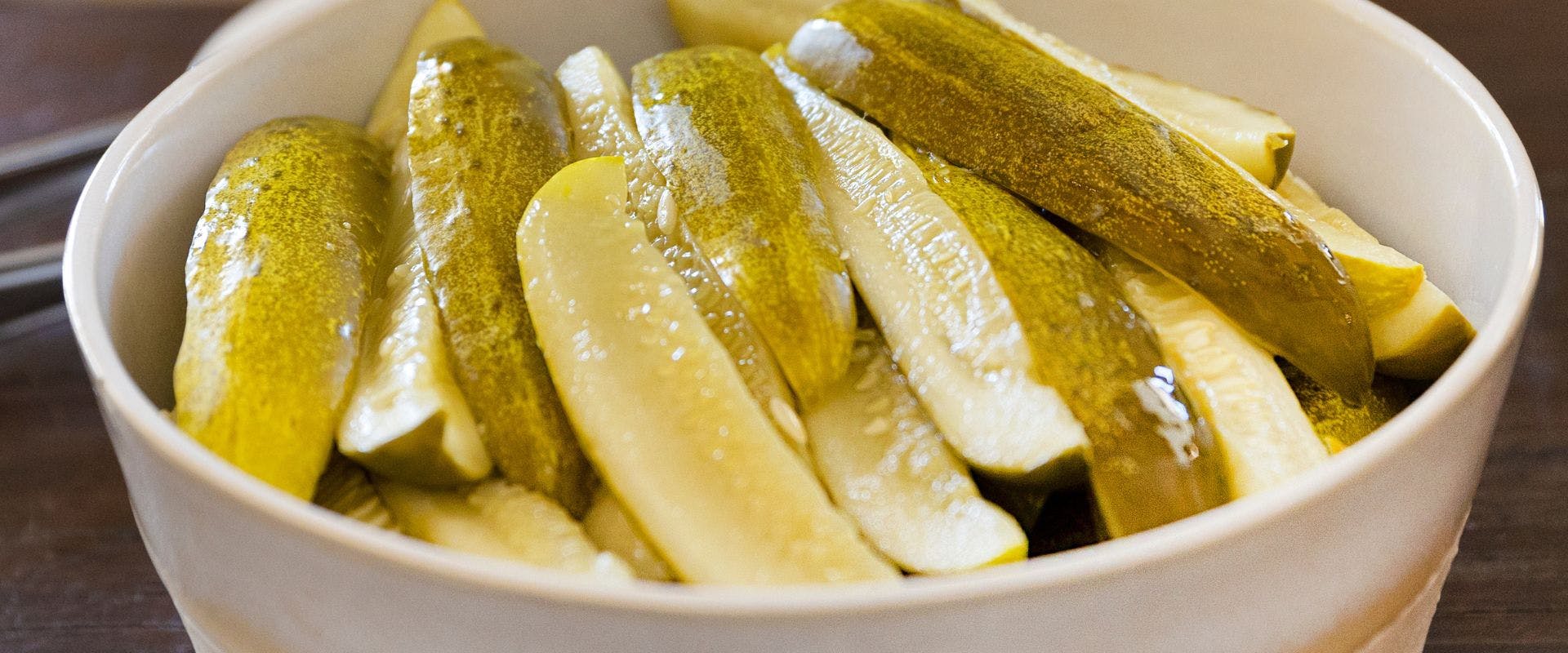 Bowl of sliced pickles