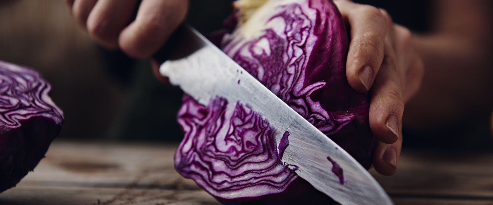 Red cabbage being chopped