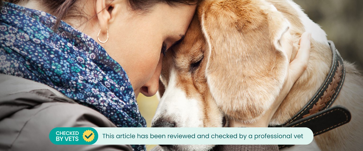 Woman embracing a dog to her face.