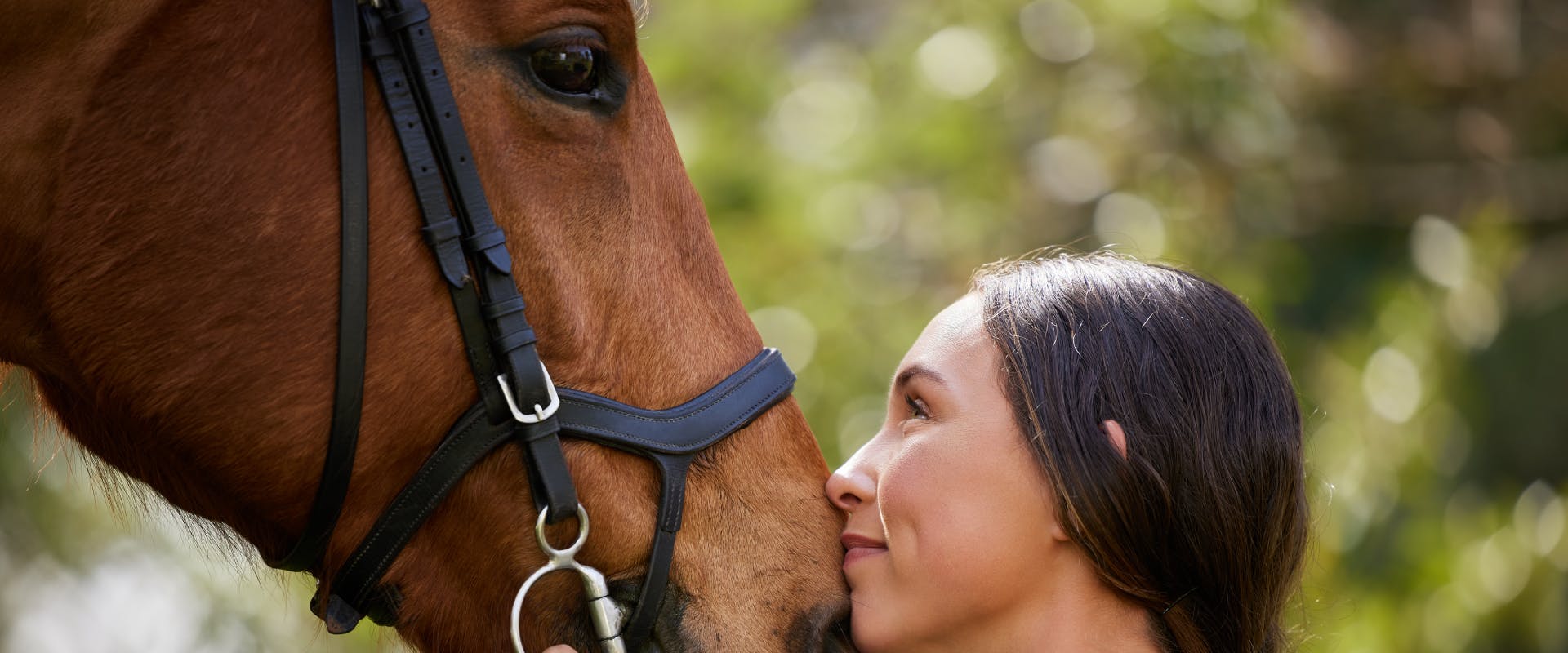 a woman caring for a horse by hugging its nose