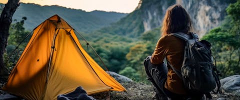 solo female traveler on a solo camping trip in the US