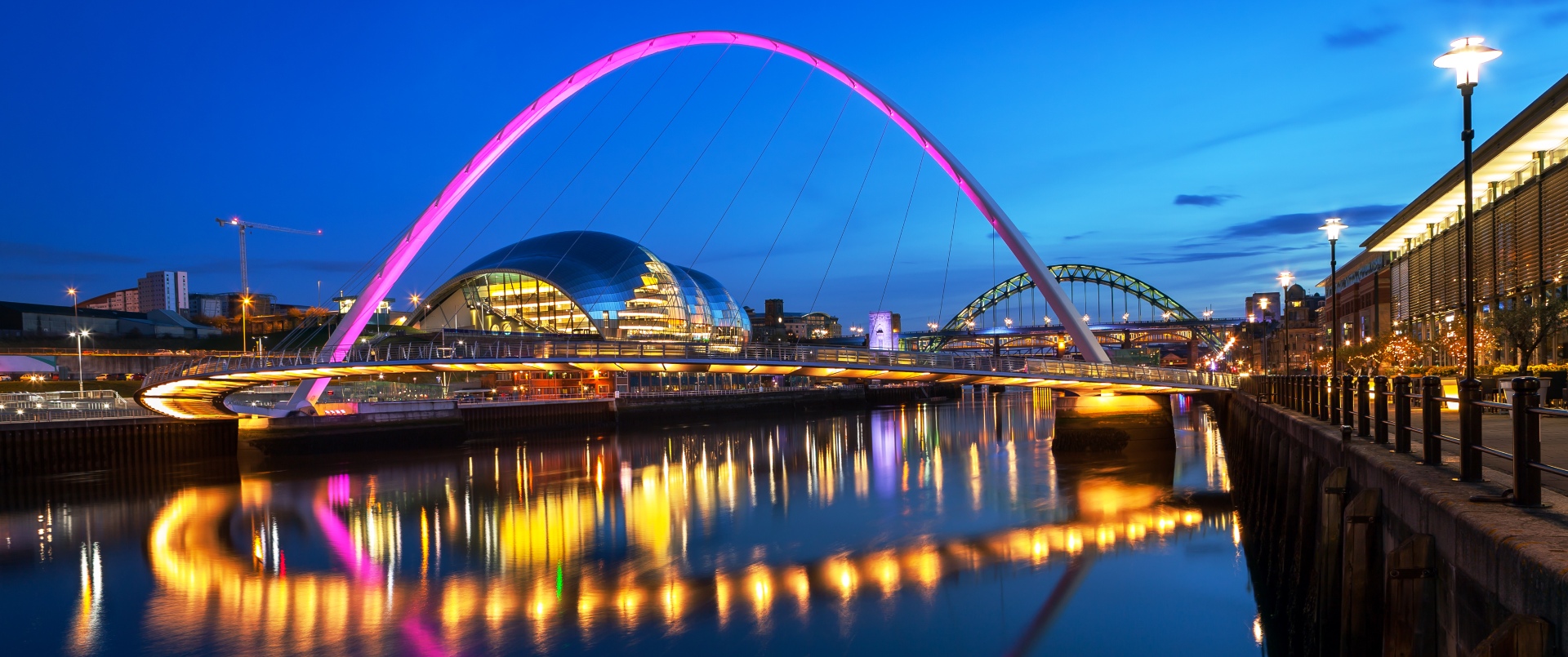 famous contemporary light-up bridge in Newcastle city center