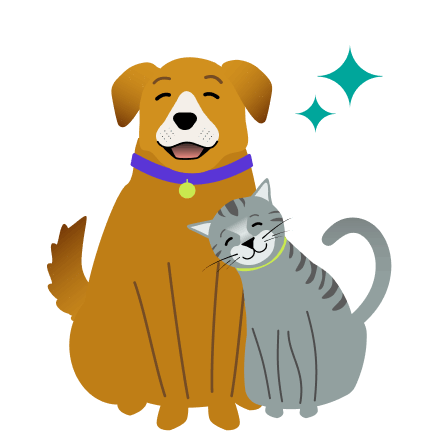 An illustration of a dog and a cat, hugging