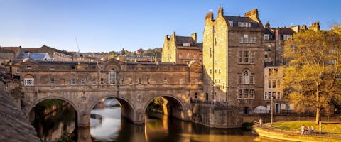 Bath, UK - Pulteney Bridge and the River Avon at Sunset Hour
