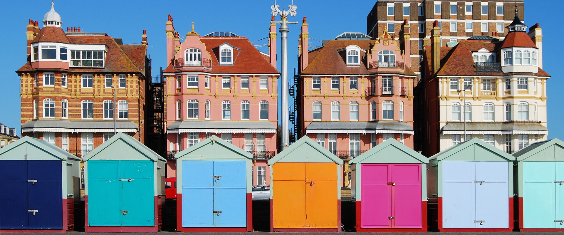 Coloured beach huts in Brighton