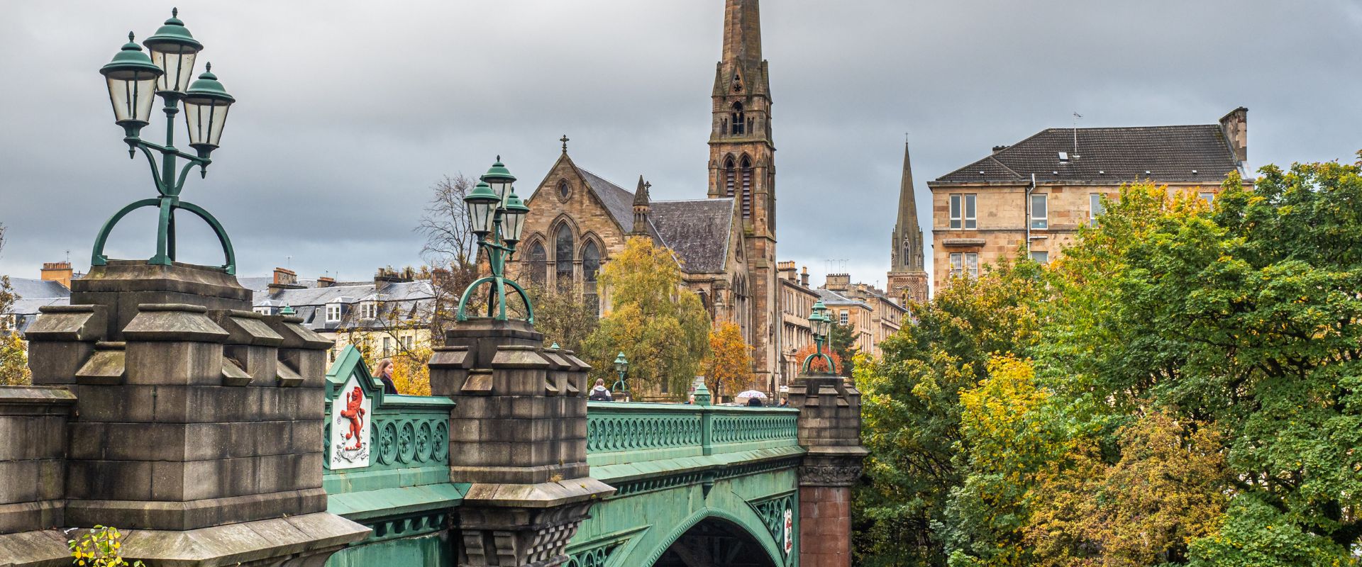 Kelvin Bridge Glasgow, with the famous Lansdowne Church spire